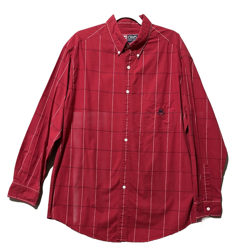 Chaps by Ralph Lauren Mens Large Red Plaid Button Down Long Sleeve Classic